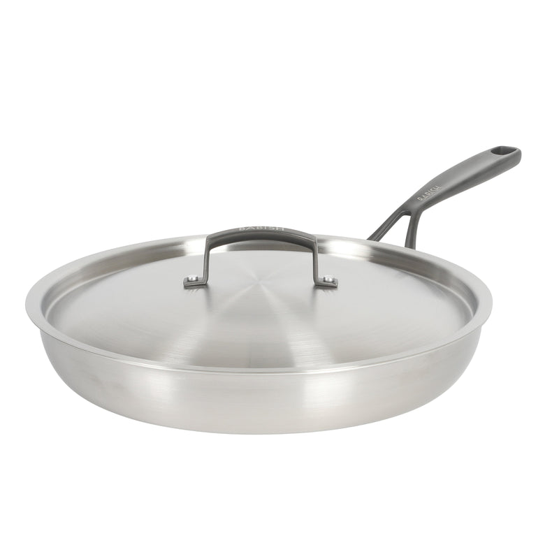 Babish 12" Triply Stainless Steel Frying Pan w/ Stainless Steel Lid & Black PVD Handle - Color Sleeve w/ Remailer