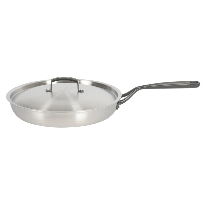 Babish 12" Triply Stainless Steel Frying Pan w/ Stainless Steel Lid & Black PVD Handle - Color Sleeve w/ Remailer