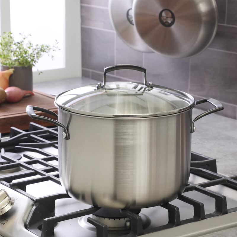 Babish 8qt Triply Stainless Steel Stockpot w/ Glass Lid & Black PVD Handle - Color Sleeve w/ Remailer