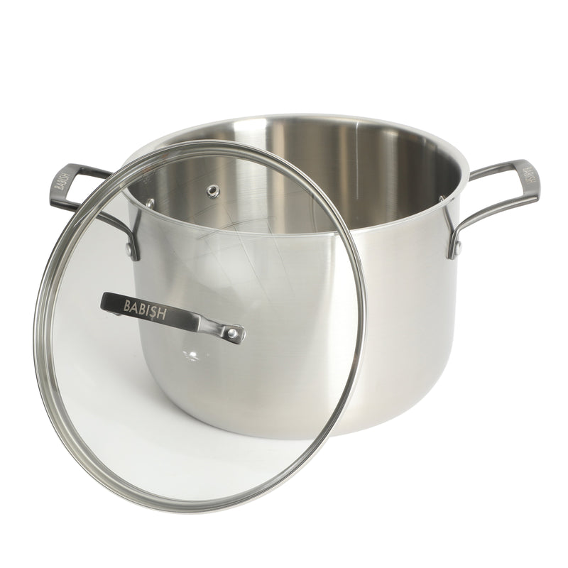 Babish 8qt Triply Stainless Steel Stockpot w/ Glass Lid & Black PVD Handle - Color Sleeve w/ Remailer