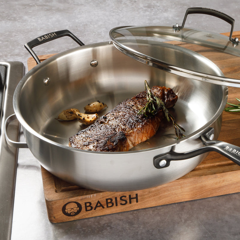 Babish - 5 Qt Saute Pan W/ Glass Lid - Ss Triply - Black Pvd Handle - Ss - Gbx With Remailer