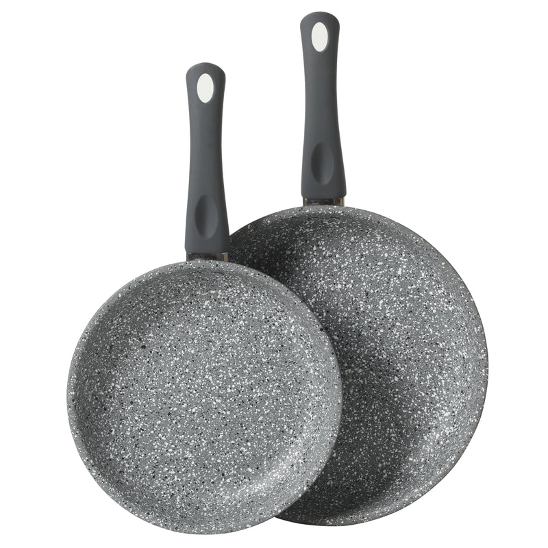 Gibson Home Clipperton 2pc Carbon Steel 11" & 9.5" Frying Pan - Grey Speckle Interior - Matte Charcoal Exterior - Soft Touch Handle - Open Stock Color w/ Label