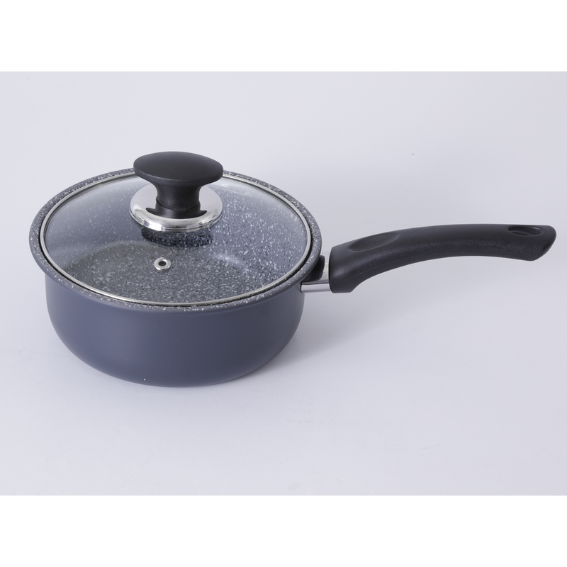Gibson Home Clipperton 1.8 qt Carbon Steel Sauce Pan w/ Lid - Grey Speckle Interior - Matte Charcoal Exterior - Soft Touch Handle - Open Stock w/ Color Label