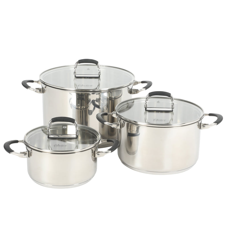 Oster Platinum Silverbolt 6pc 5-Ply Stackable Dutch Oven Set - Straight Shape - Foldable Wire Handle - Gift Box w/ Remailer