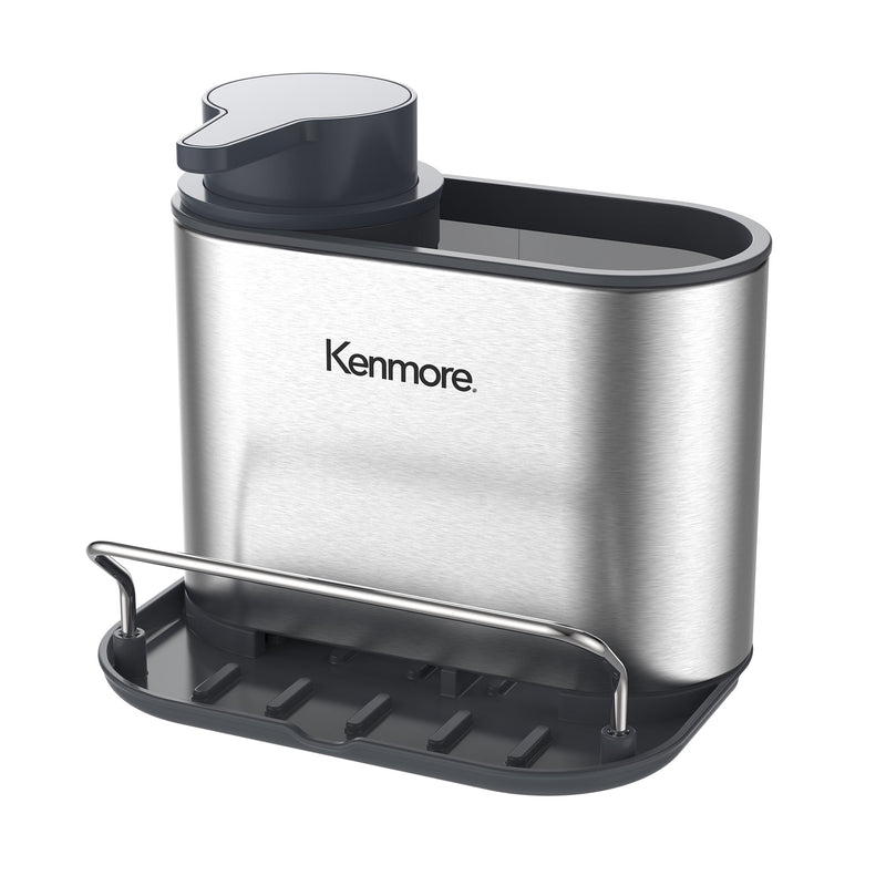 Kenmore Kirkwall Metal Panel Sink Organizer w/ Towel Hanging Rail, PP Tray, & PP Bottle - Silk Logo Print - Gift Box w/ Remailer