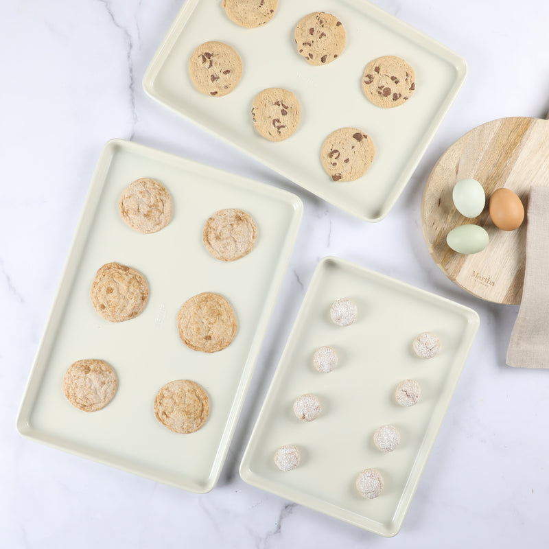 Martha Stewart Gallen 3pc 13", 15" & 17" Carbon Steel Cookie Sheet Set - Color Label w/ Remailer