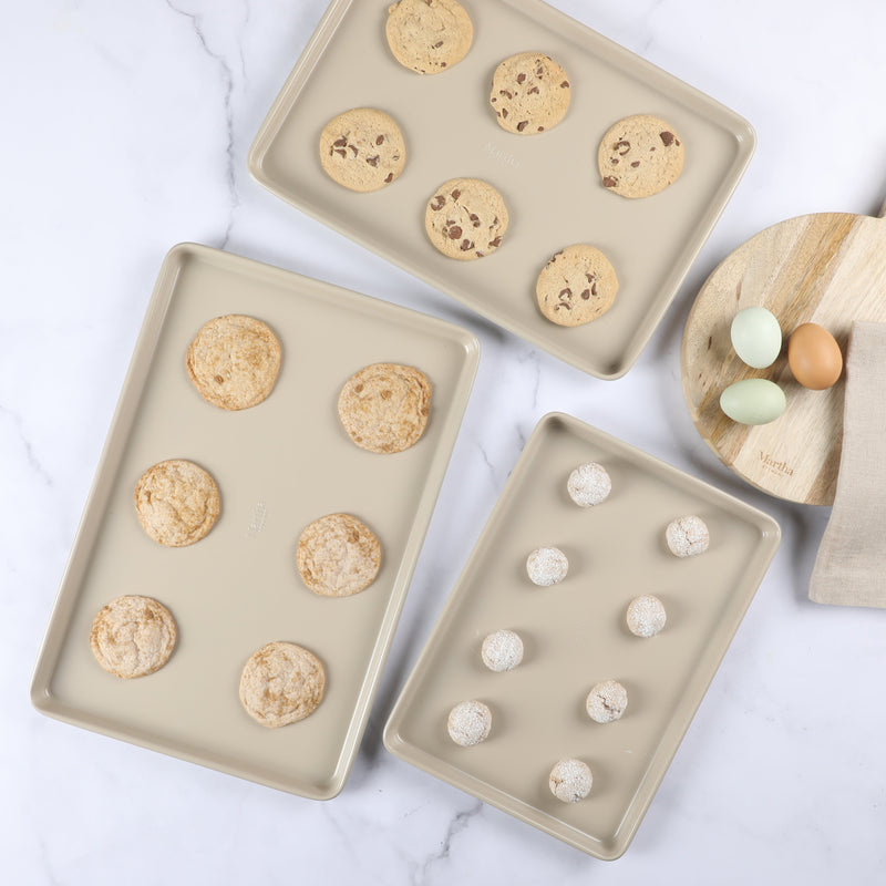 Martha Stewart Gallen 3pc 13", 15" & 17" Carbon Steel Cookie Sheet Set - Color Label w/ Remailer