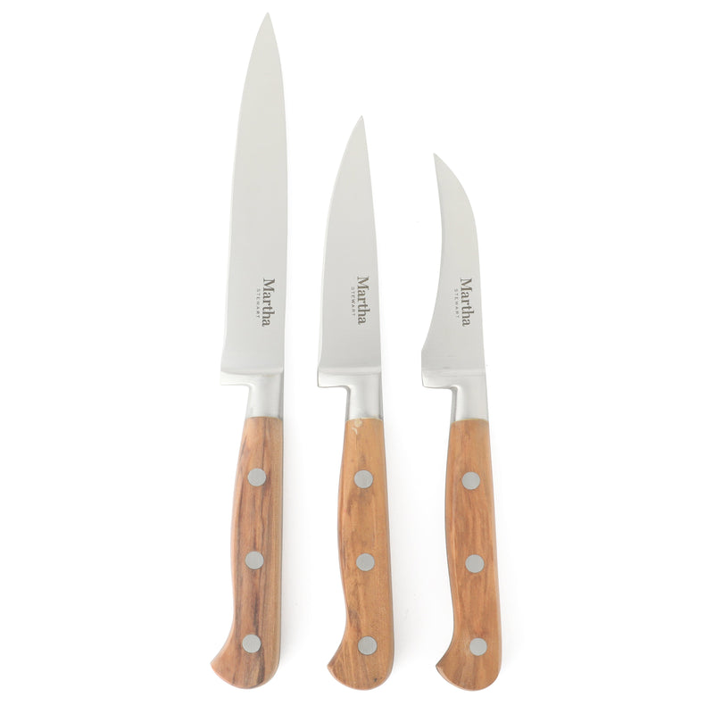 Martha Stewart Austenwood 15 pc Stainless Steel Cutlery Set - German Steel Blade - Olive Wood Handle - GBX w/ Remailer