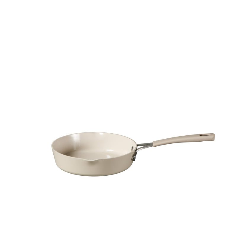 Martha Stewart Heathland 10pc Aluminum Cookware Set - Linen - Taper Shape - Off White Ceramic Interior - Induction - Silicone Handle - Gift Box w/ Remailer