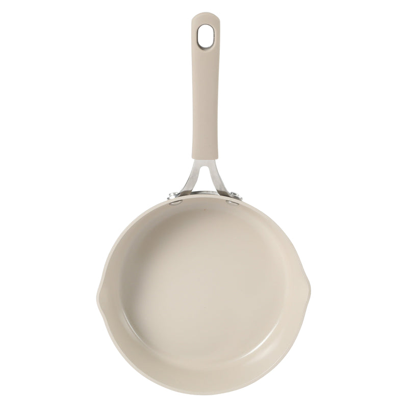 Martha Stewart Heathland 8" Aluminum Frying Pan - Taupe - Taper Shape - Ceramic Non-Stick Interior - Induction - Silicone Handle - Open Stock w/ Color Sleeve
