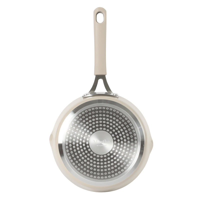 Martha Stewart Heathland 8" Aluminum Frying Pan - Taupe - Taper Shape - Ceramic Non-Stick Interior - Induction - Silicone Handle - Open Stock w/ Color Sleeve
