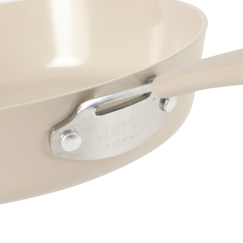 Martha Stewart Heathland 8" Aluminum Frying Pan - Taupe - Taper Shape - Ceramic Non-Stick Interior - Induction - Silicone Handle - Open Stock w/ Color Sleeve