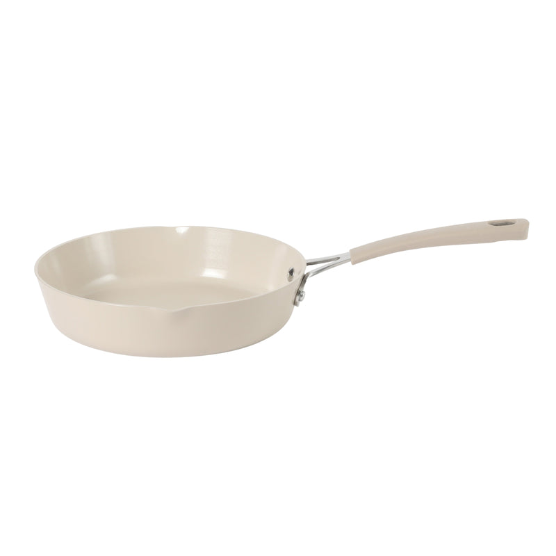 Martha Stewart Heathland 9.5" Aluminum Frying Pan - Taupe - Taper Shape - Ceramic Non-Stick Interior - Induction - Silicone Handle - Open Stock w/ Color Sleeve
