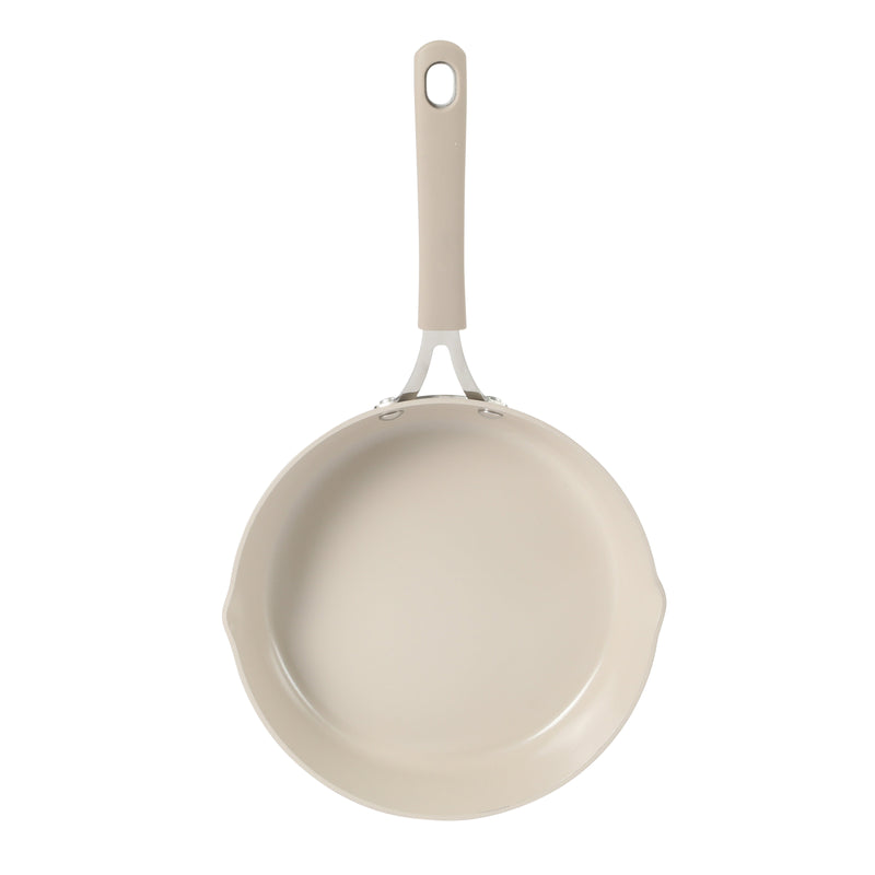 Martha Stewart Heathland 9.5" Aluminum Frying Pan - Taupe - Taper Shape - Ceramic Non-Stick Interior - Induction - Silicone Handle - Open Stock w/ Color Sleeve