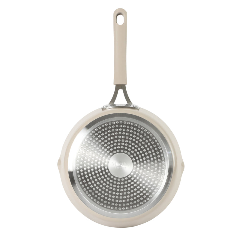 Martha Stewart Heathland 9.5" Aluminum Frying Pan - Taupe - Taper Shape - Ceramic Non-Stick Interior - Induction - Silicone Handle - Open Stock w/ Color Sleeve