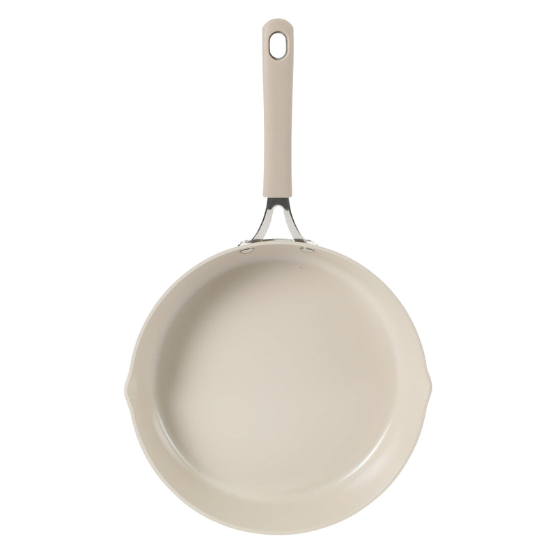 Martha Stewart Heathland 11" Aluminum Frying Pan - Taupe - Taper Shape - Ceramic Non-Stick Interior - Induction - Silicone Handle - Open Stock w/ Color Sleeve