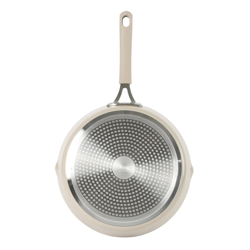 Martha Stewart Heathland 11" Aluminum Frying Pan - Taupe - Taper Shape - Ceramic Non-Stick Interior - Induction - Silicone Handle - Open Stock w/ Color Sleeve