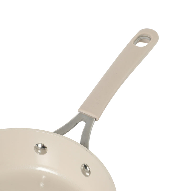 Martha Stewart Heathland 11" Aluminum Frying Pan - Taupe - Taper Shape - Ceramic Non-Stick Interior - Induction - Silicone Handle - Open Stock w/ Color Sleeve