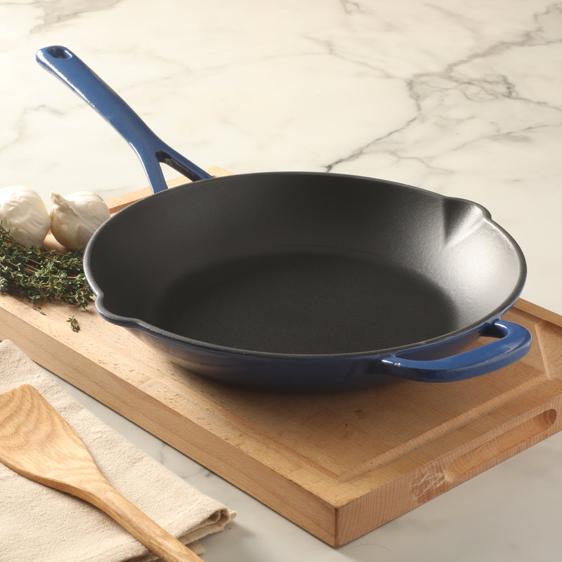 Martha Stewart Gatwick 12" Enameled Cast Iron Skillet - Gray Interior - Round - Color Sleeve w/ RM