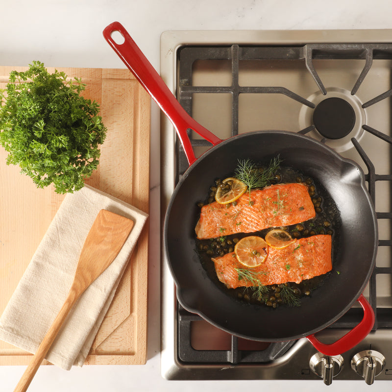 Martha Stewart Gatwick 12" Enameled Cast Iron Skillet - Gray Interior - Round - Color Sleeve w/ RM
