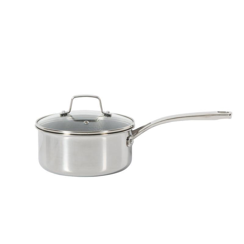 Martha Stewart Badgley 10pc Tri-Ply Stainless Steel Cookware Set - Etching Ceramic Non-Stick Interior - Stainless Steel Handle - Gift Box w/ Remailer