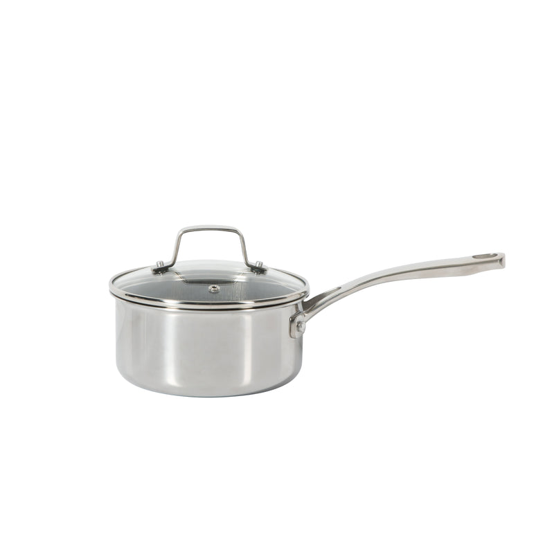 Martha Stewart Badgley 10pc Tri-Ply Stainless Steel Cookware Set - Etching Ceramic Non-Stick Interior - Stainless Steel Handle - Gift Box w/ Remailer