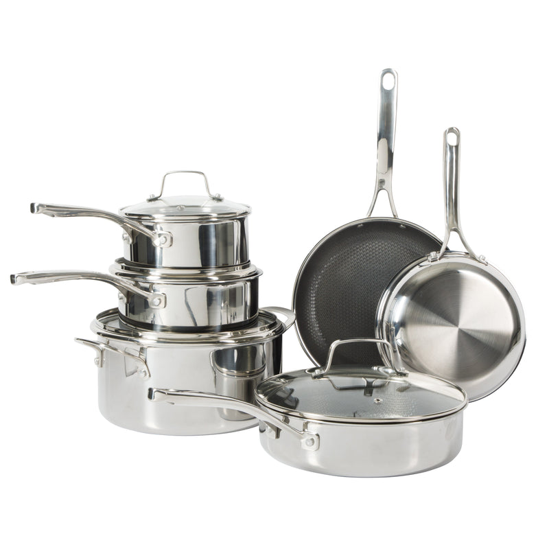 Martha Stewart Badgley 10pc Tri-Ply Stainless Steel Cookware Set - Etching Ceramic Non-Stick Interior - Stainless Steel Handle - Gift Box w/ Remailer