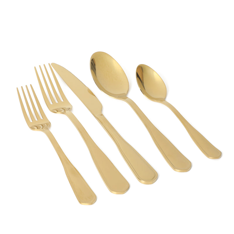 Martha Stewart Torino 20pc Stainless Steel Flatware Set - Mirror Polished - Gold PVD Handle - Gift Box w/ Remailer