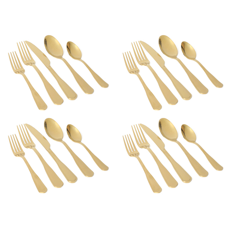 Martha Stewart Torino 20pc Stainless Steel Flatware Set - Mirror Polished - Gold PVD Handle - Gift Box w/ Remailer