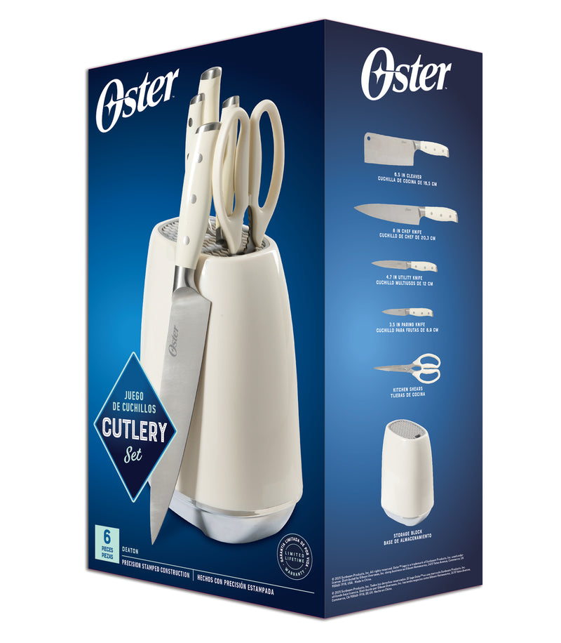 Oster Deaton 6pc Stainless Steel Cutlery Set w/ Block - Linen - PP Handle - GBX