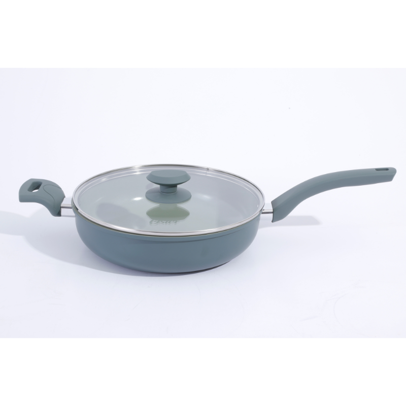 Oster Sutterville Choice 12" Aluminum  Sauté Pan w/ Flat Glass Lid - Sage - Ceramic Non-Stick Interior - Soft Touch Handle - Open Stock Color Label