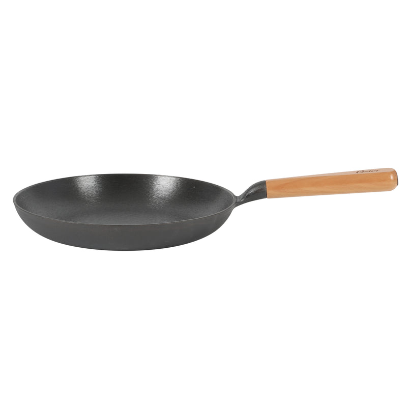 Oster Flintfield 11" Preseason Cast Iron Skillet - Circular Rough Polished Interior - No Rivets Wood Handle - Color Sleeve w/ Remailer