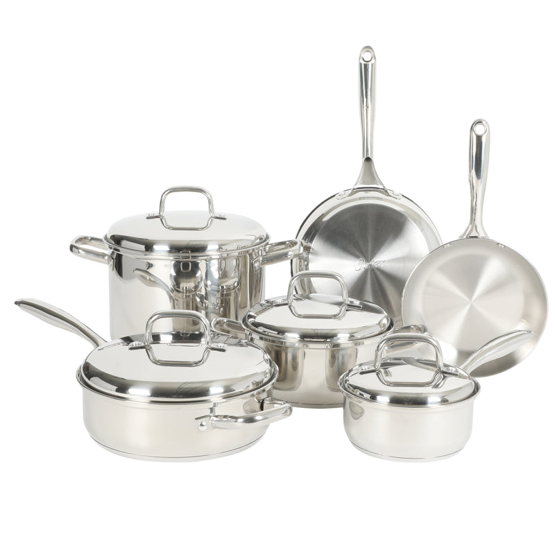 Oster Platinum Sedwick 10pc Stainless Steel Stackable Cookware Set w/ Domed Lid - Encapsulated Induction Base - Gift Box w/ Remailer