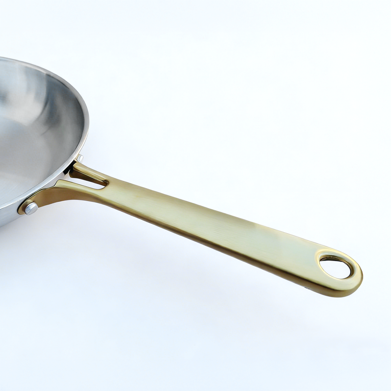 Oster Platinum Sunstreak 10pc Stainless Steel Cookware Set w/ Glass Strainer Lid - Gold PVD Handle - Gift Box w/ Remailer