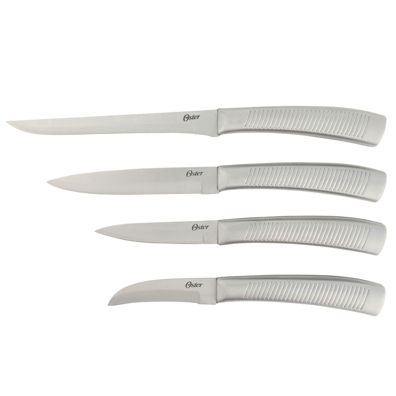 Oster Eddington 16pc Stainless Steel Cutlery Set w/ Black Wood Block - Textured Ridged Handle - GBX