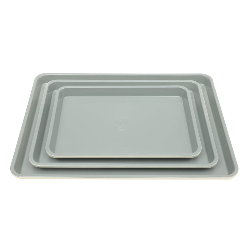 Sur La Table Kitchen Essentials Bake Sale 3pc Carbon Steel Cookie Sheet Set - Linen Exterior - Grey Non-Stick Interior - Open Stock w/ Color Label & Remailer