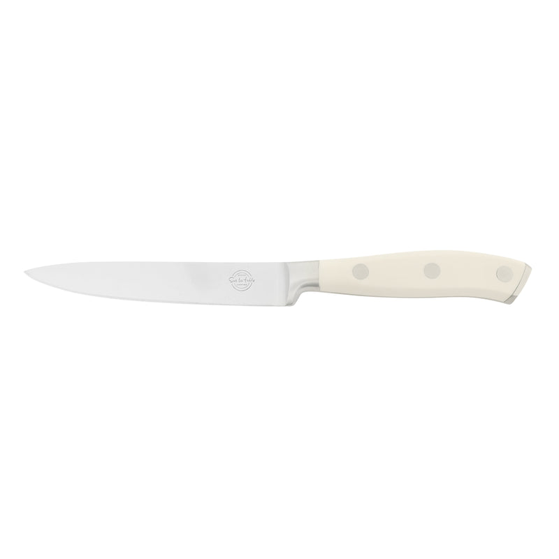 Sur La Table Kitchen Essentials Tasting Kitchen 5" Stainless Steel Utility Knife - Eggshell - German Steel Blade - Color Plastic Handle - Clam Pack w/ Remailer