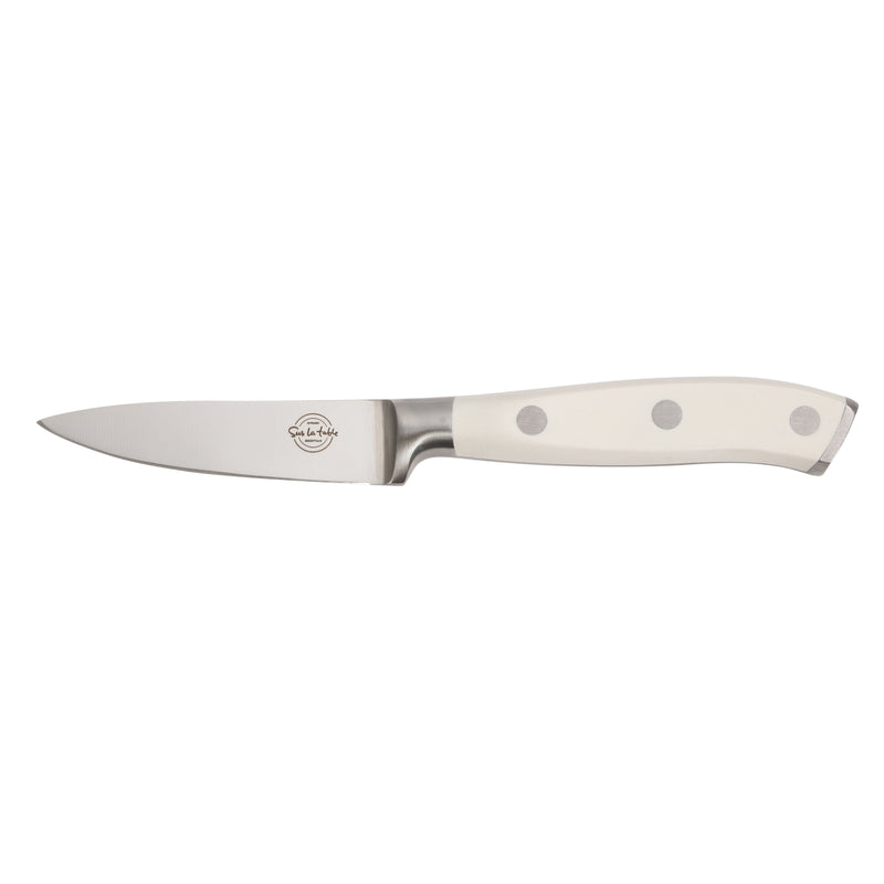 Sur La Table Kitchen Essentials Tasting Kitchen 3.5" Stainless Steel Paring Knife - Eggshell - German Steel Blade - Color Plastic Handle - Clam Pack w/ Remailer