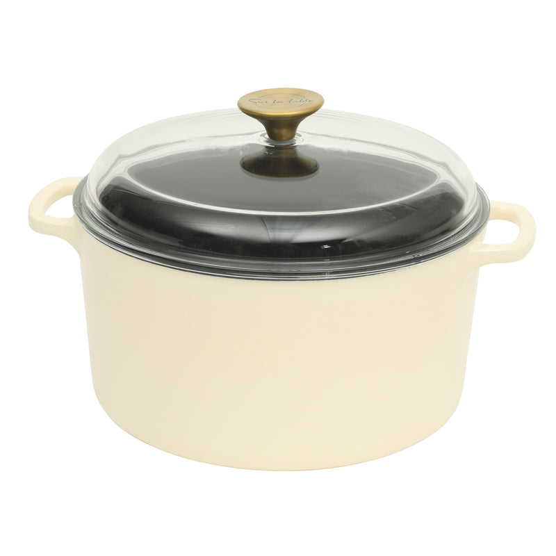 Sur La Table Kitchen Essentials Supper Club 5.5 qt Enamel Cast Iron Dutch Oven w/ Borosilicate Lid - Glossy Enamel In/Ext - Stainless Steel Knob -Enameled - Color Sleeve w/ RM