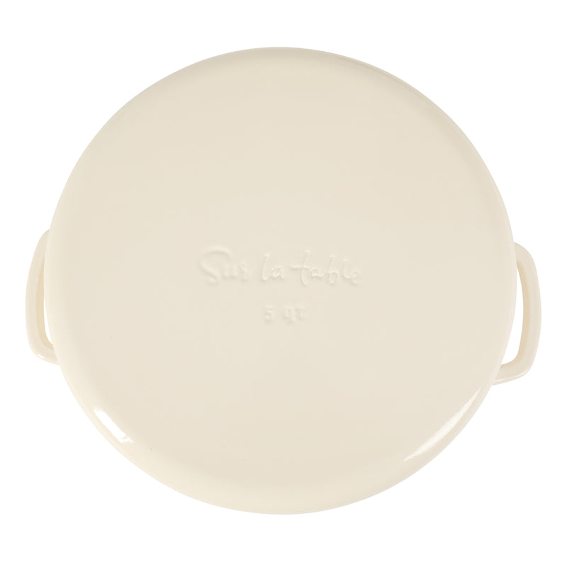 Sur La Table Kitchen Essentials Supper Club 5.5 qt Enamel Cast Iron Dutch Oven w/ Borosilicate Lid - Glossy Enamel In/Ext - Stainless Steel Knob -Enameled - Color Sleeve w/ RM