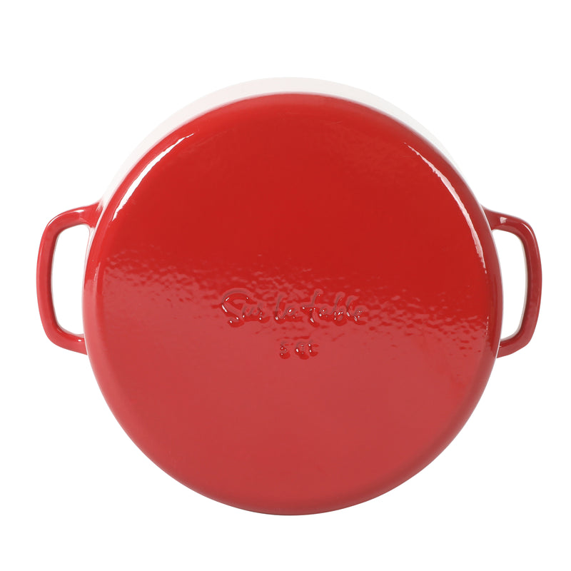 Sur La Table Kitchen Essentials Supper Club 5.5 qt Enamel Cast Iron Dutch Oven w/ Borosilicate Lid - Glossy Enamel In/Ext - Stainless Steel Knob -Enameled - Color Sleeve w/ RM