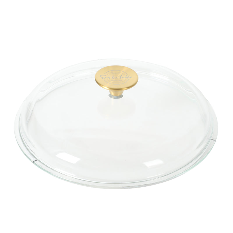 Sur La Table Kitchen Essentials Supper Club 5.5 qt Enamel Cast Iron Dutch Oven w/ Borosilicate Lid - Glossy Enamel In/Ext - Stainless Steel Knob -Enameled - Color Sleeve w/ RM