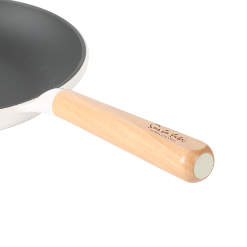 Sur La Table Kitchen Essentials Main Canteen 8" Enameled Light Cast Iron Skillet - Wood Handle - Color Sleeve w/ Remailer