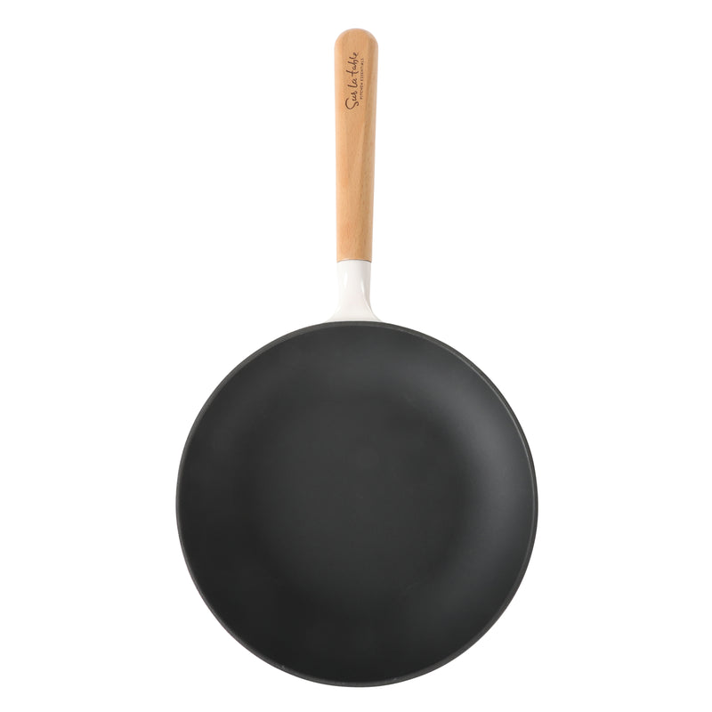 Sur La Table Kitchen Essentials Main Canteen 8" Enameled Light Cast Iron Skillet - Wood Handle - Color Sleeve w/ Remailer