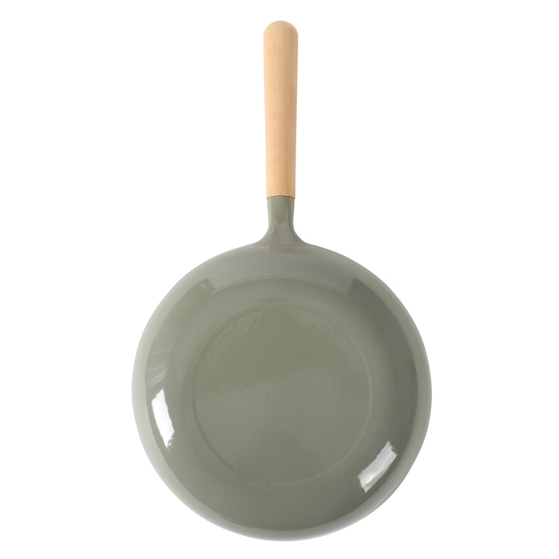 Sur La Table Kitchen Essentials Main Canteen 9.5" Enameled Light Cast Iron Skillet - Wood Handle - Color Sleeve w/ Remailer