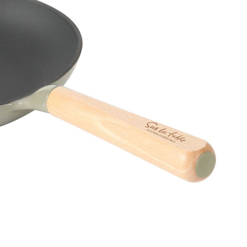 Sur La Table Kitchen Essentials Main Canteen 9.5" Enameled Light Cast Iron Skillet - Wood Handle - Color Sleeve w/ Remailer