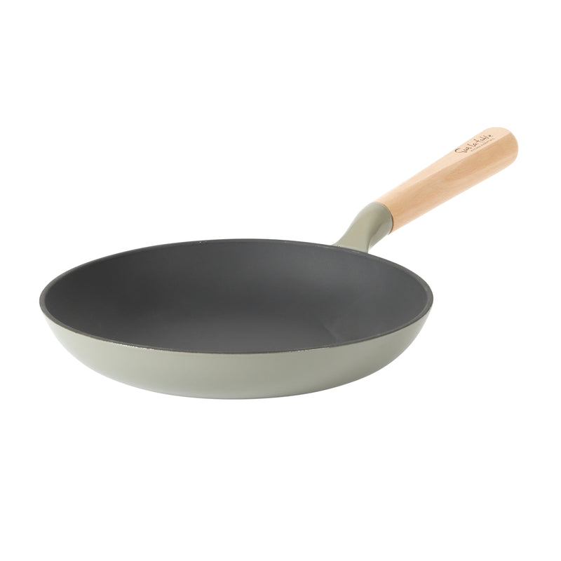 Sur La Table Kitchen Essentials Main Canteen 9.5" Enameled Light Cast Iron Skillet - Wood Handle - Color Sleeve w/ Remailer