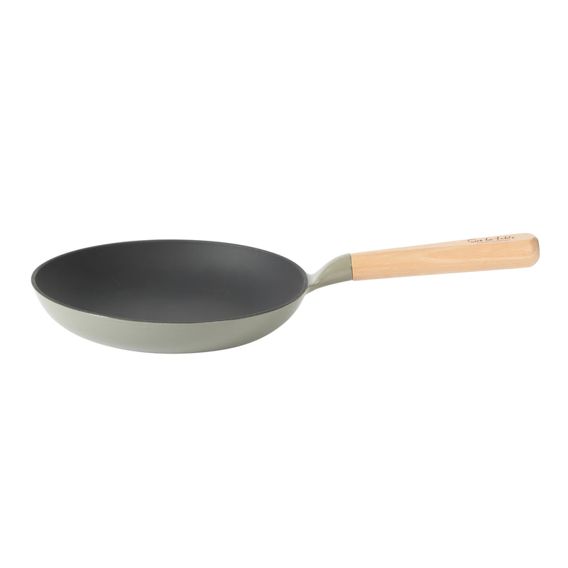 Sur La Table Kitchen Essentials Main Canteen 9.5" Enameled Light Cast Iron Skillet - Wood Handle - Color Sleeve w/ Remailer