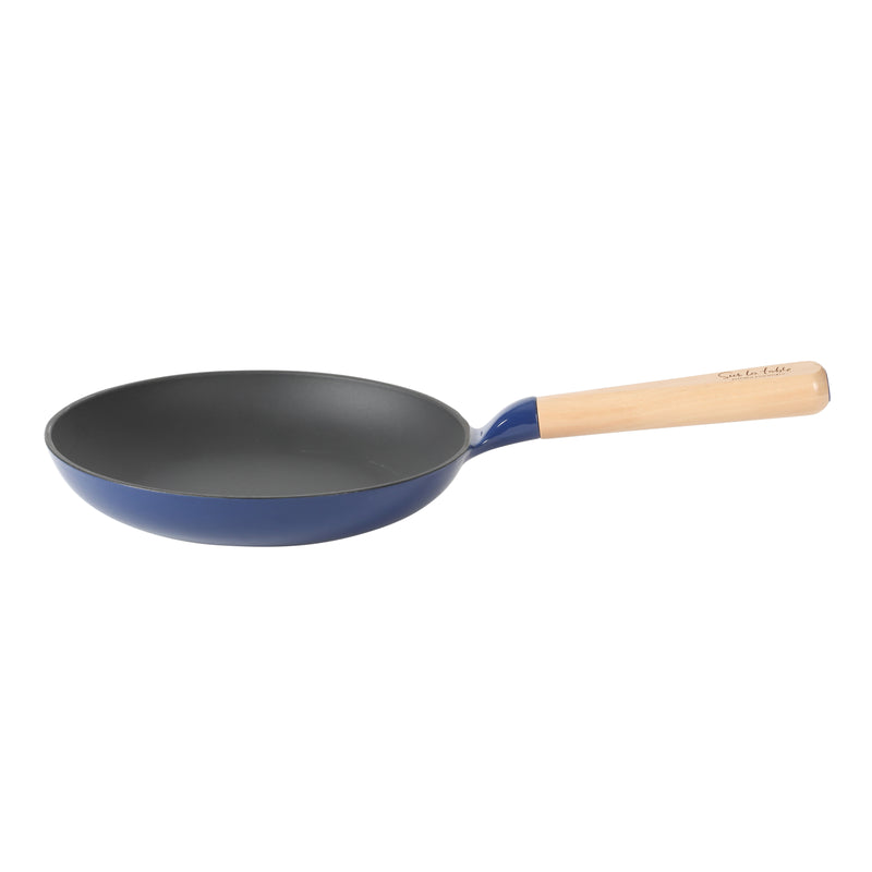 Sur La Table Kitchen Essentials Main Canteen 9.5" Enameled Light Cast Iron Skillet - Wood Handle - Color Sleeve w/ Remailer
