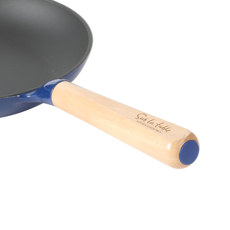 Sur La Table Kitchen Essentials Main Canteen 9.5" Enameled Light Cast Iron Skillet - Wood Handle - Color Sleeve w/ Remailer
